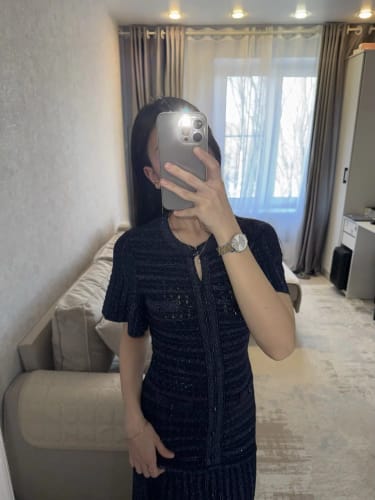 Customer photo review of Beatrice Sequin Knit Maxi Dress