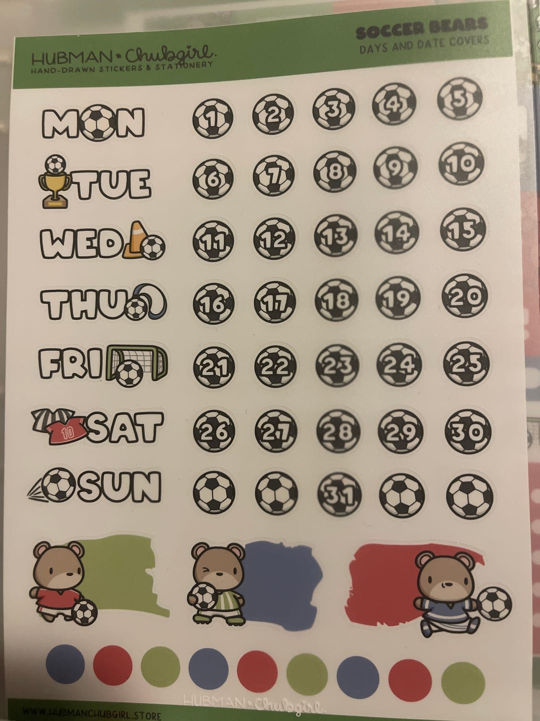 Customer photo review of Soccer Bears Days and Date Covers