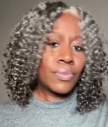 Customer photo review of Luvwin 5x5 Deep Curly Salt And Pepper Glueless Gray Color Pre-Cut Lace Bob Wig