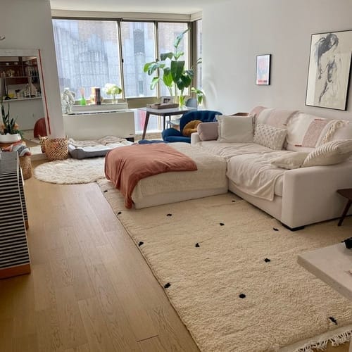 Customer photo review of Custom Beni Ourain Rug | Navy Blue and White Chevron Geometric
