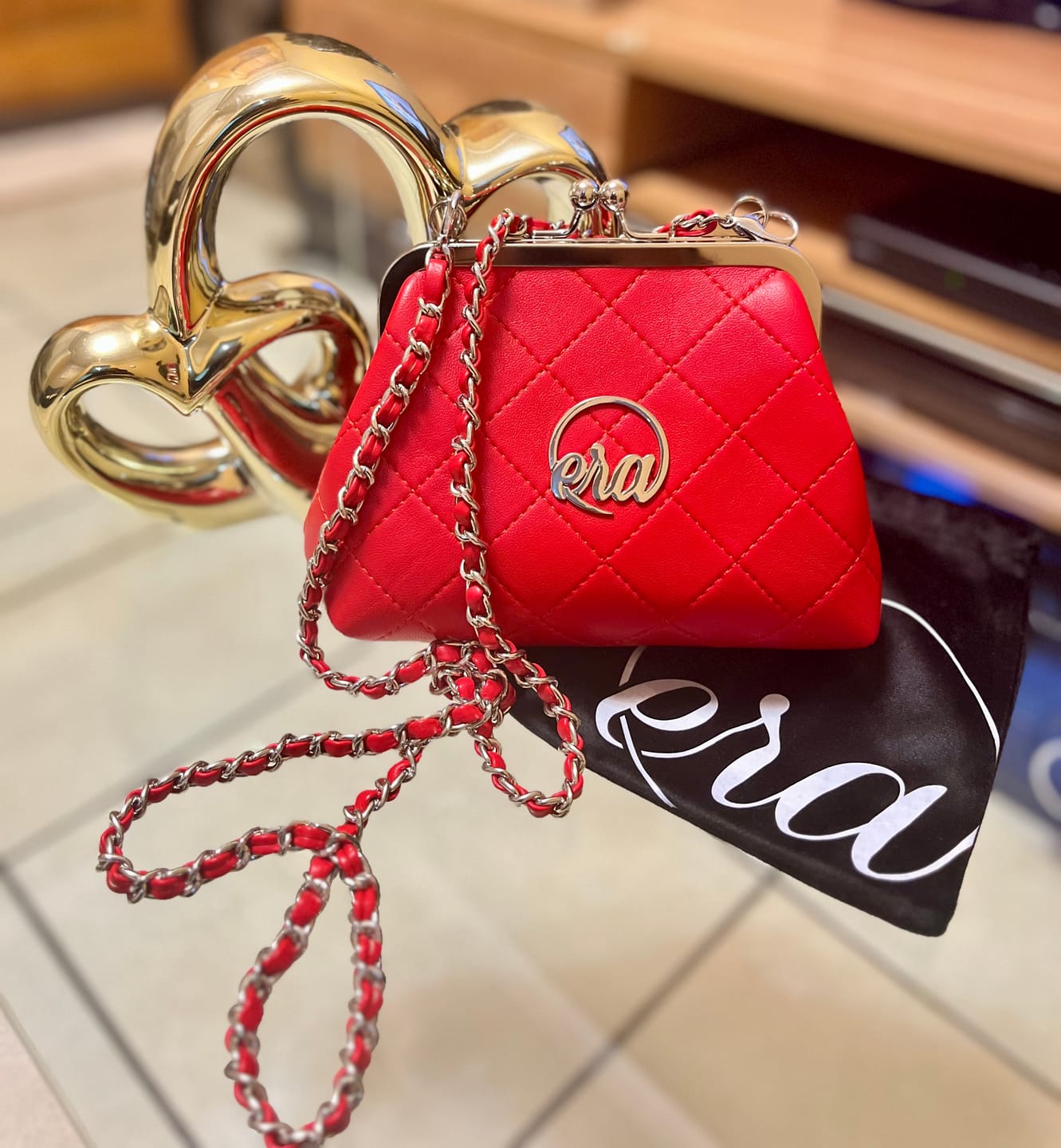 Customer photo review of ERA Mini Kisslock Chain Bag – Red
