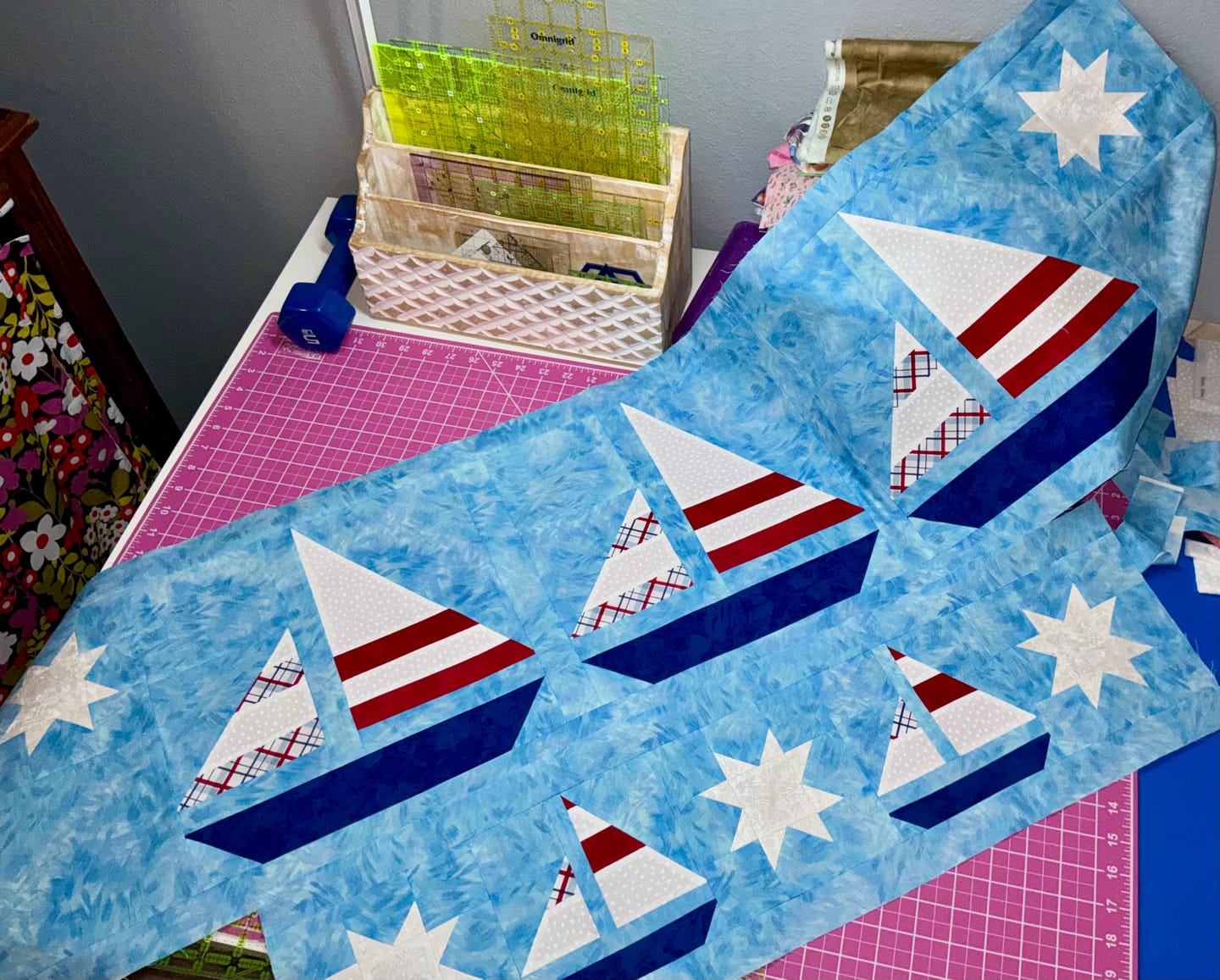 Customer photo review of Stripey Sails & Stars Sailboat Quilt Pattern | Digital PDF Pattern