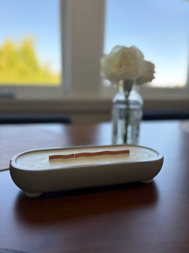 Customer photo review of Long woodwick ceramic candle