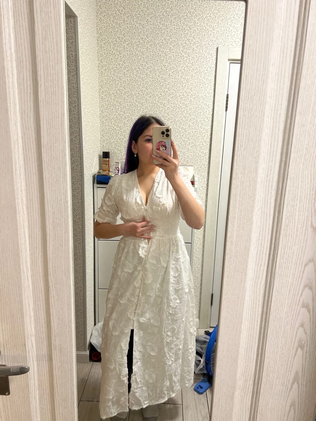 Customer photo review of Wendy Embroidered Lace V-Neck Midi Dress