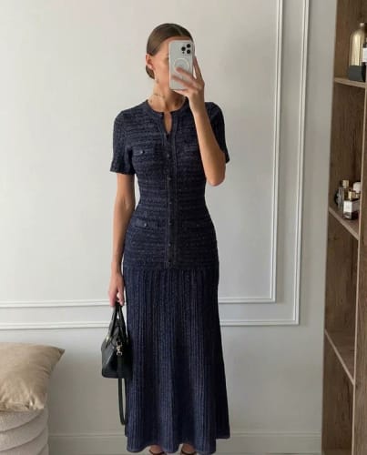 Customer photo review of Beatrice Sequin Knit Maxi Dress