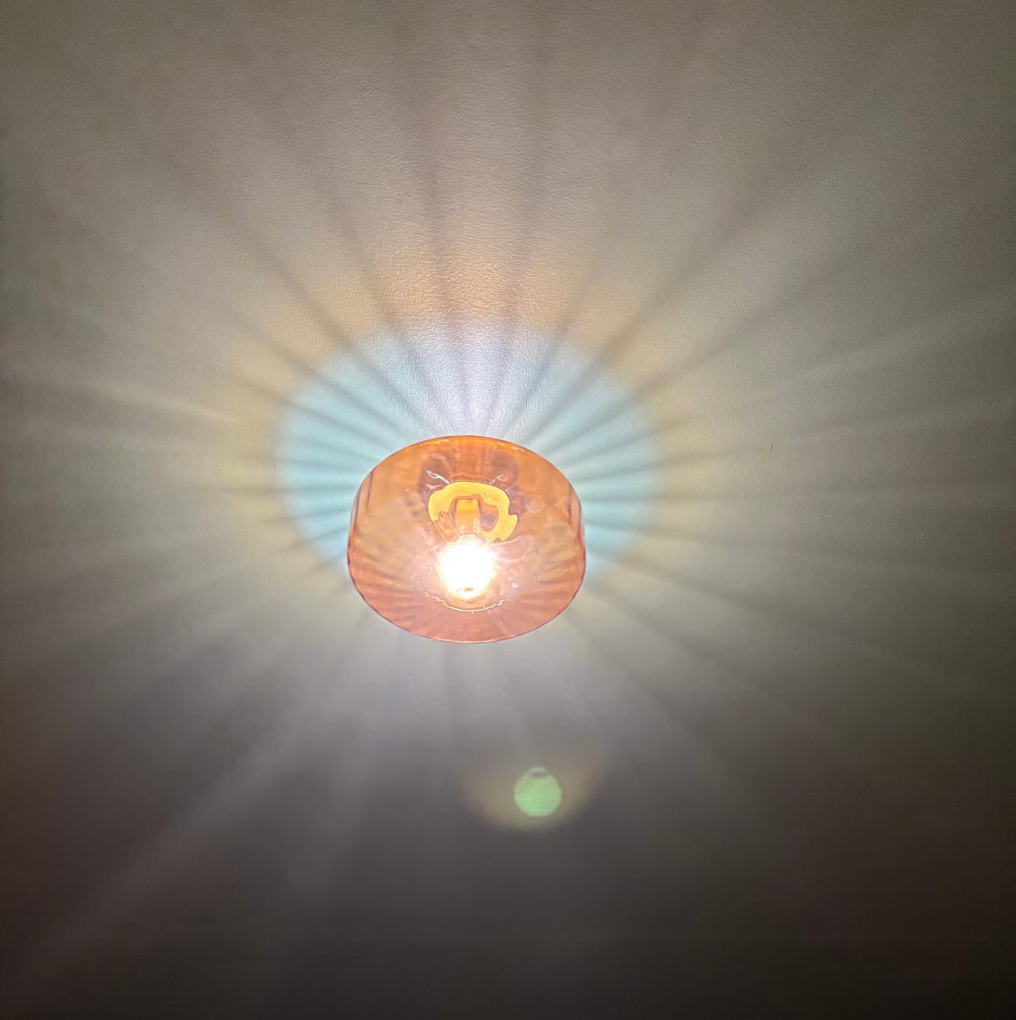 Customer photo review of 1-Light Caramel Amber Ribbed Glass Round Semi Flush Mount