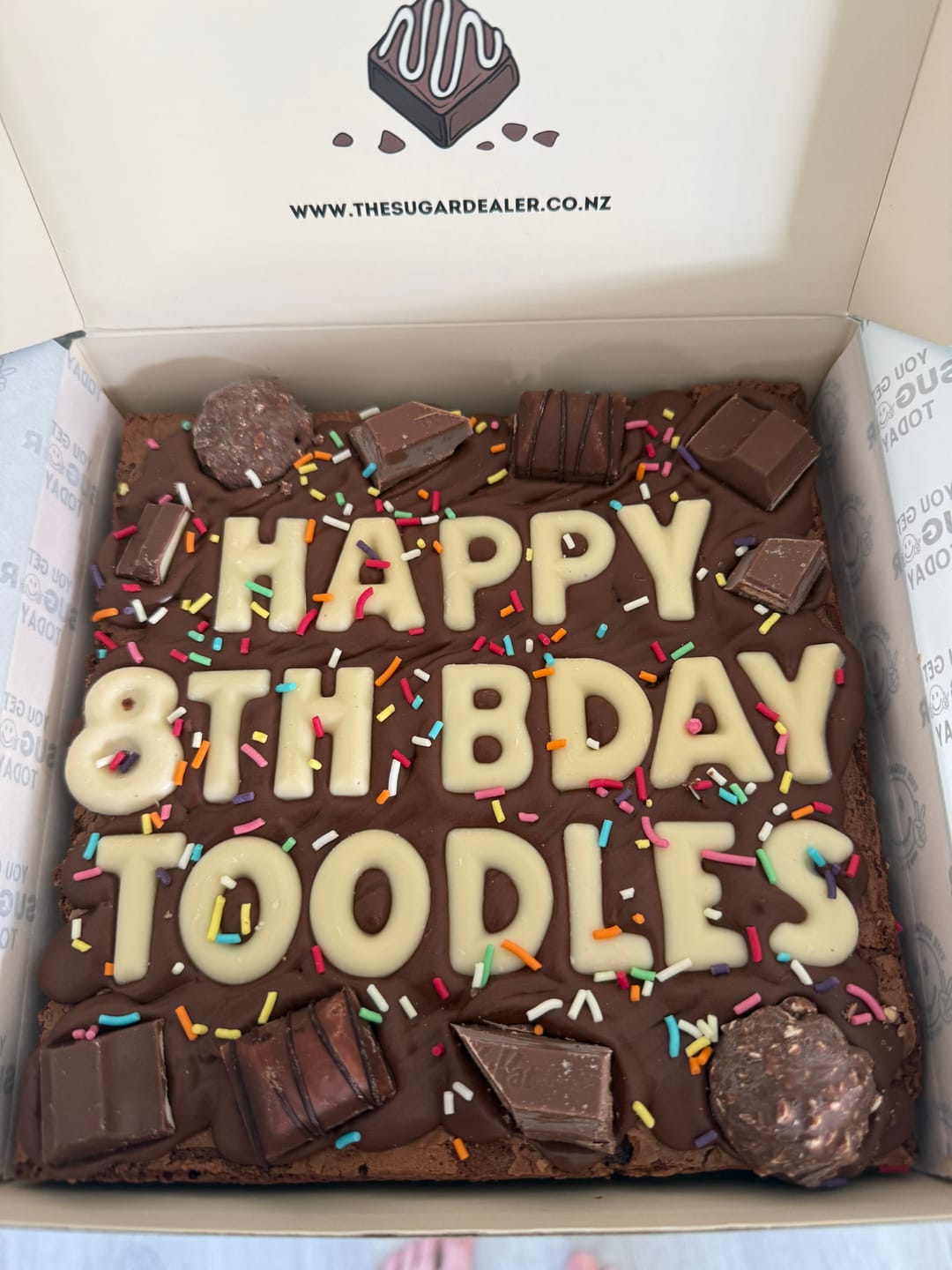 Customer photo review of Custom message chocolate fiend brownie