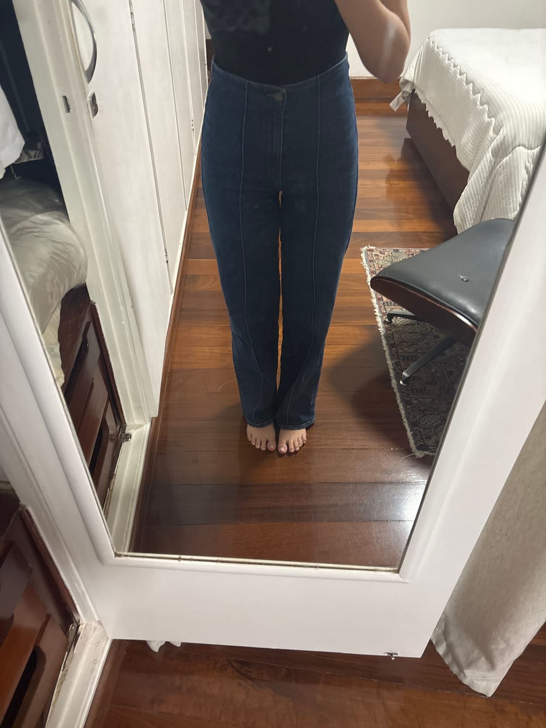 Customer photo review of Calça Jeans Reta Mandacaru Bege