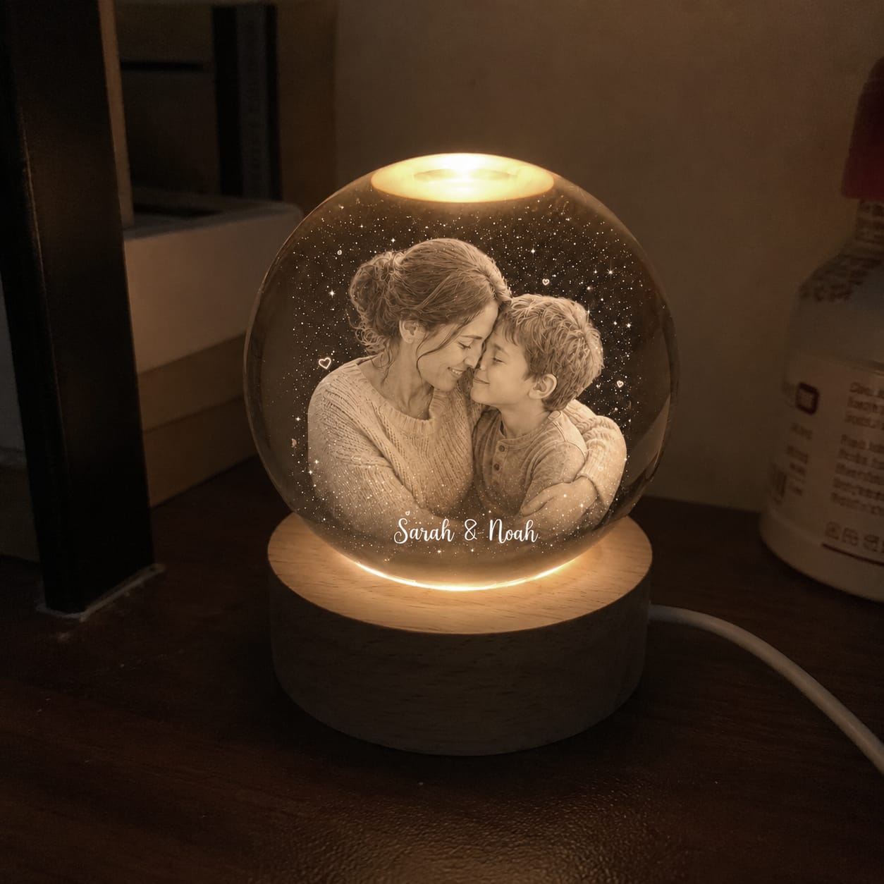 Customer photo review of Custom Photo and Text Crystal Ball LED Night Light