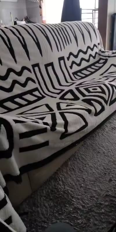Customer photo review of Velvet Sofa Cover – Geometric Jacquard Protector