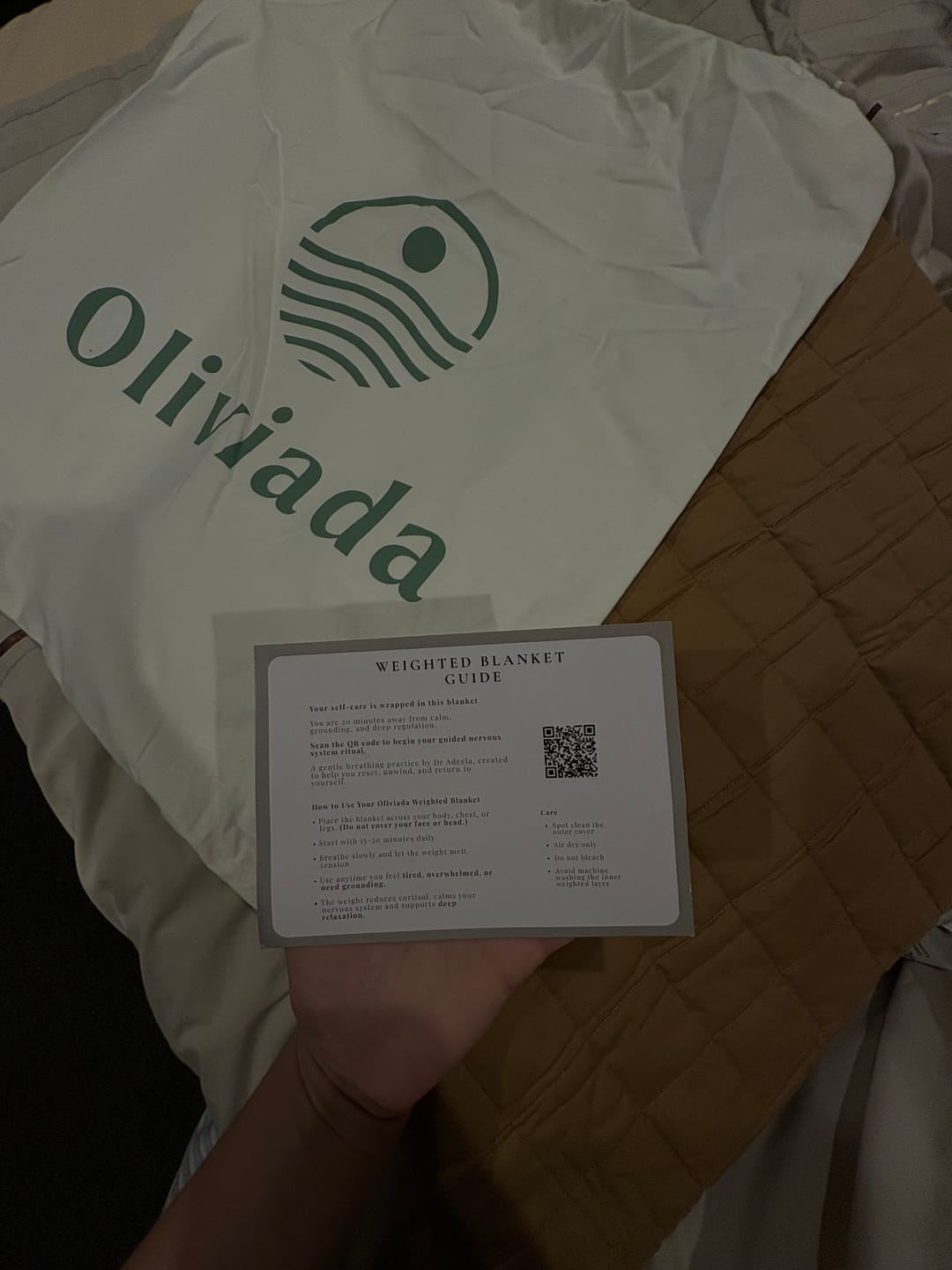 Customer photo review of Oliviada Weighted Blanket + Guided Ritual