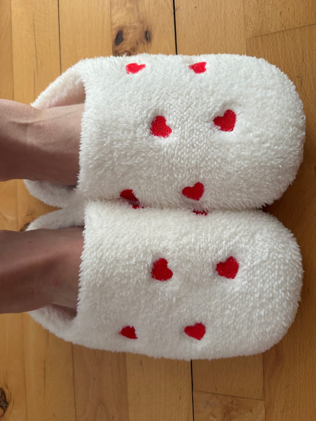 Customer photo review of Mini Hearts Plush Slippers