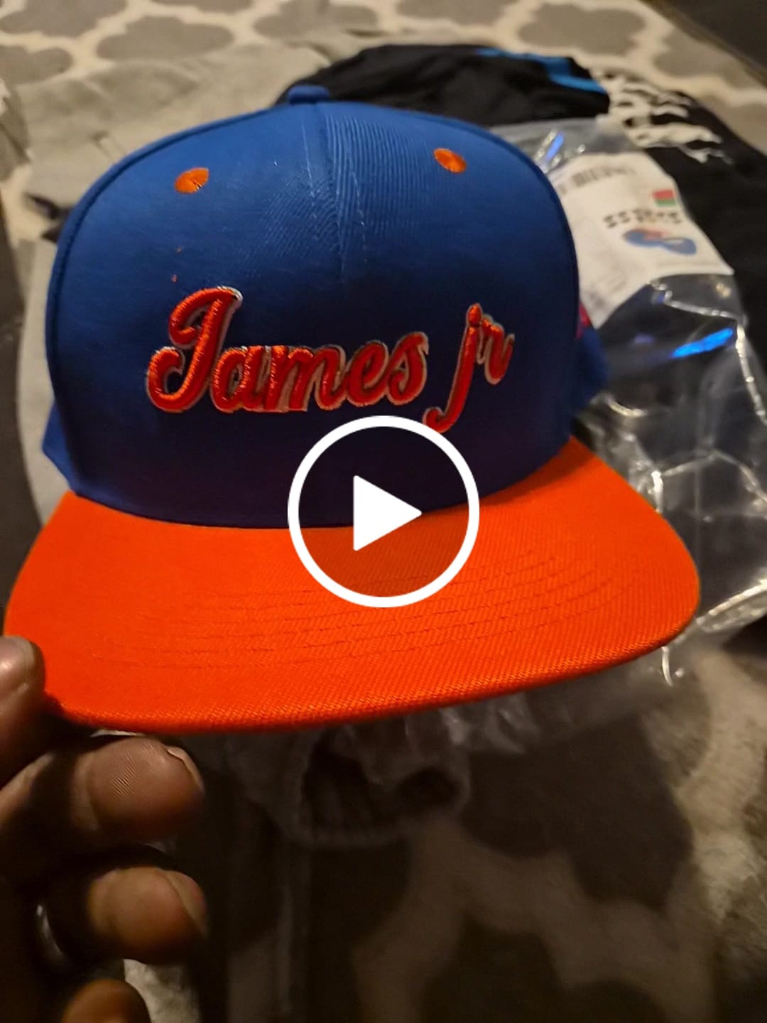 Customer video review of Custom Royal Blue Orange 3D Puff Embroidery Flat Embroidery Casual Sport Baseball Cap