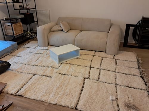 Customer photo review of Custom Beni Ourain Rug | Navy Blue and White Chevron Geometric
