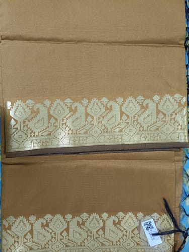 Customer photo review of Mustard Plain Semi Katan Silk Banarasi Saree