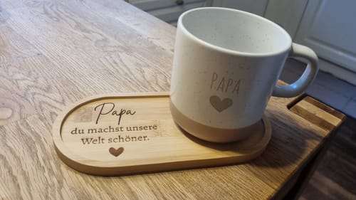 Customer photo review of Geschenkset - Tasse + Tablett - Papa du machst unsere Welt schöner