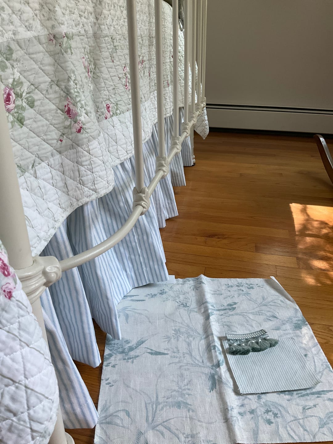 Customer photo review of Gathered Bedskirt in Classic Weathered Pale Blue Ticking Stripe