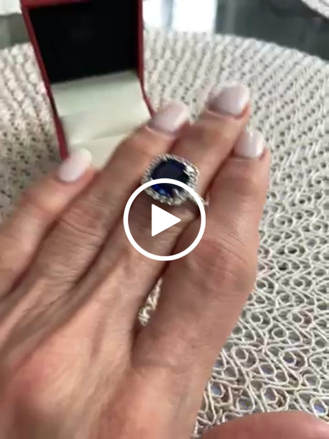 Customer video review of Halo Sapphire-Blue Cushion CZ Ring in Sterling Silver