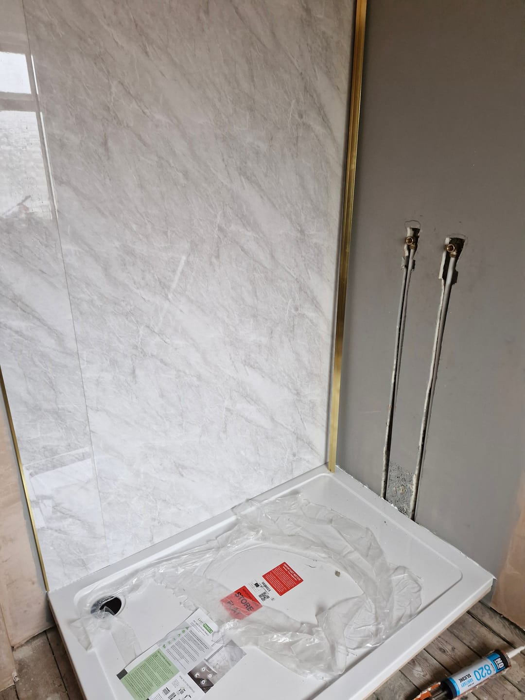 Customer photo review of 10mm Storm Grey Marble Gloss Shower Panel 1M x 2.4M