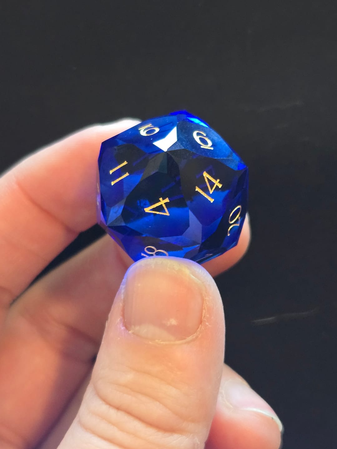 Customer photo review of URWizards D&D Multi-faceted Colorful Glass Engraved Dice Set