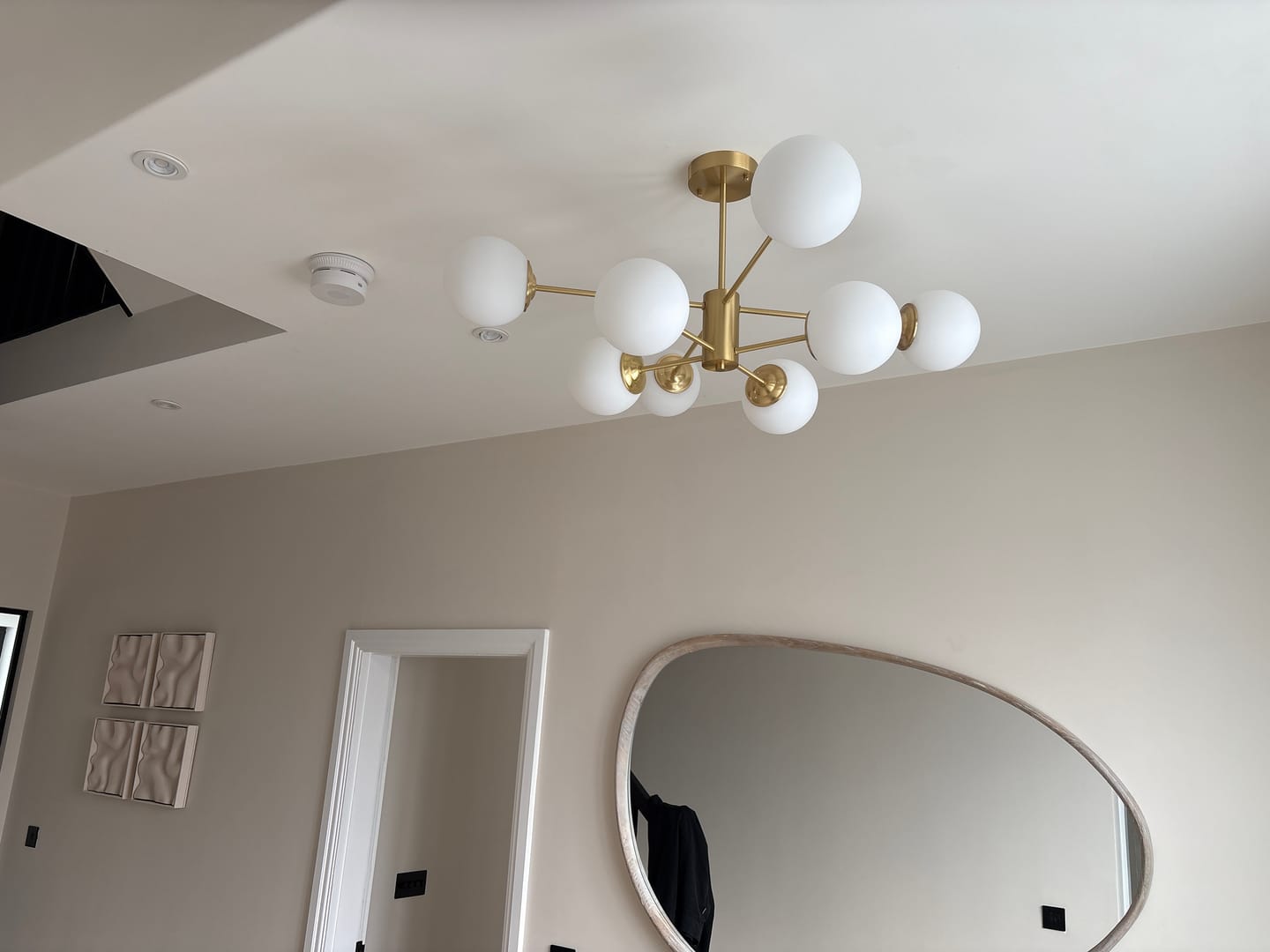 Customer photo review of 6/8/12-Light Mid-Century Modern Opal White Glass Globe Chandelier