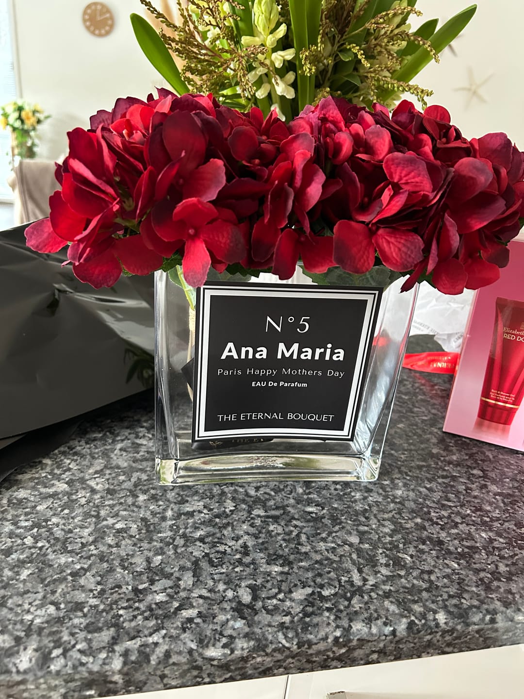 Customer photo review of Personalised Glass Vase - Scented Silk Blooms