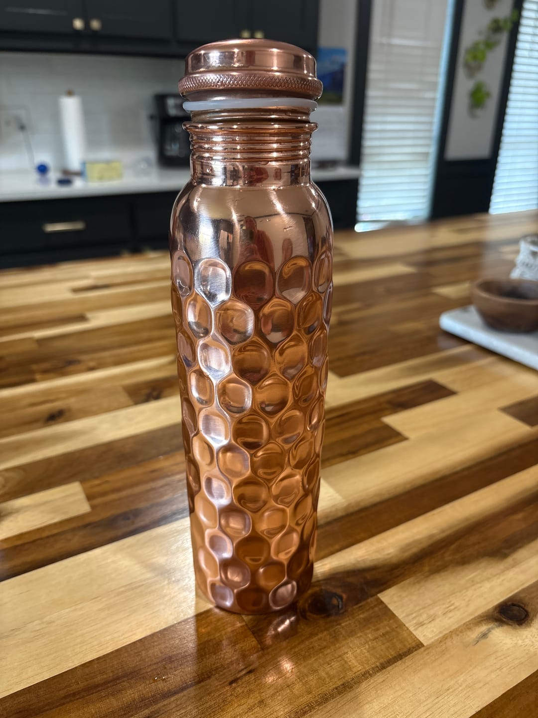 Customer photo review of Special Edition Diamond-Cut Honeycomb Copper Water Bottle | Textured Anti-Slip Grip