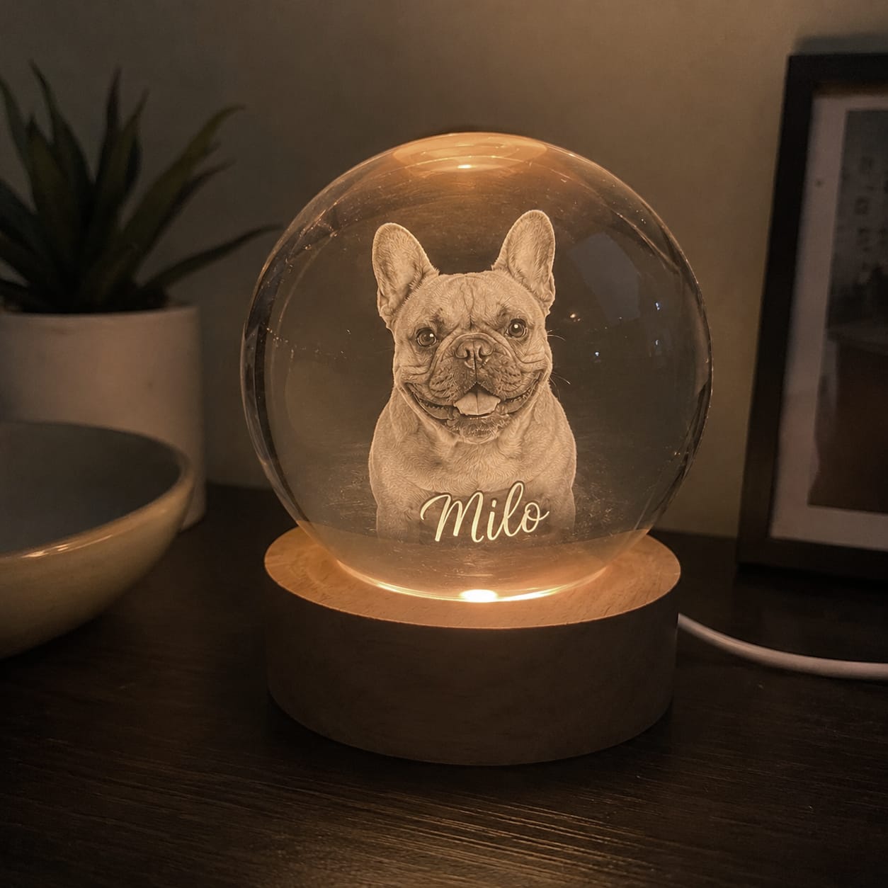 Customer photo review of Custom Pet Photo Always in My Heart - Personalized Crystal Ball LED Night Light - Pet Memorial Gift for Loss of Pet, Sympathy Gift for Pet Lovers