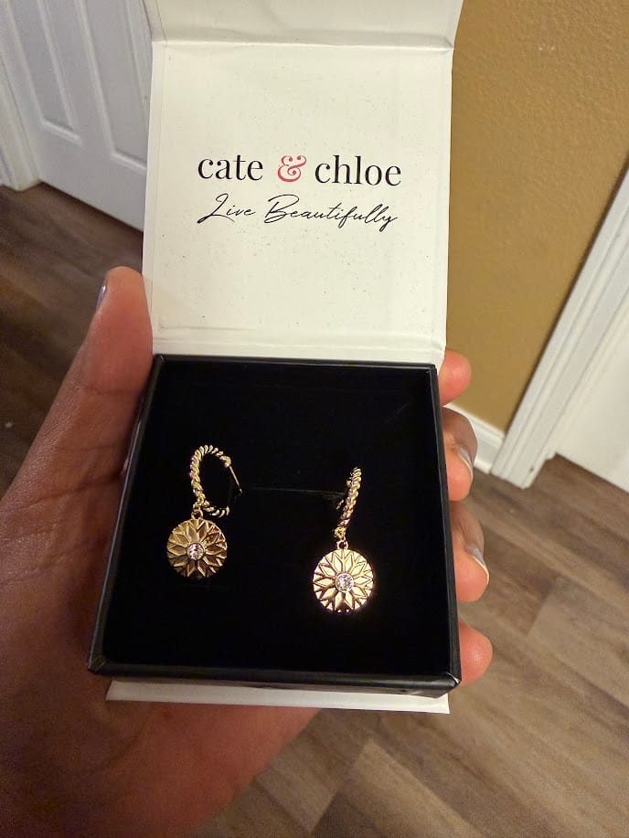 Customer photo review of Suzanne 18k White Gold Plated Dangle Earrings with Swarovski Crystals for Women