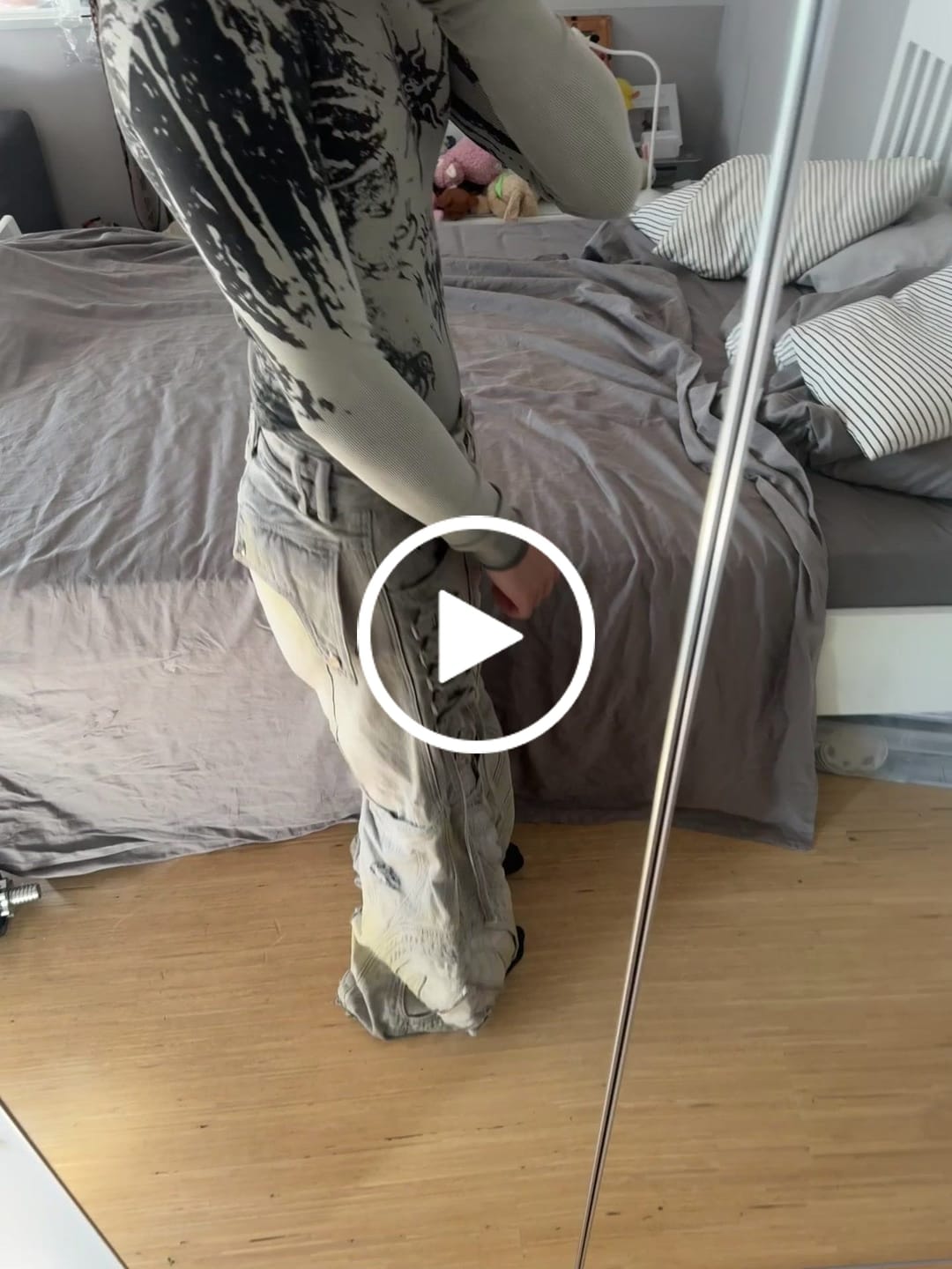 Customer video review of Deconstructed Exaggerated Flared Patchwork Jeans