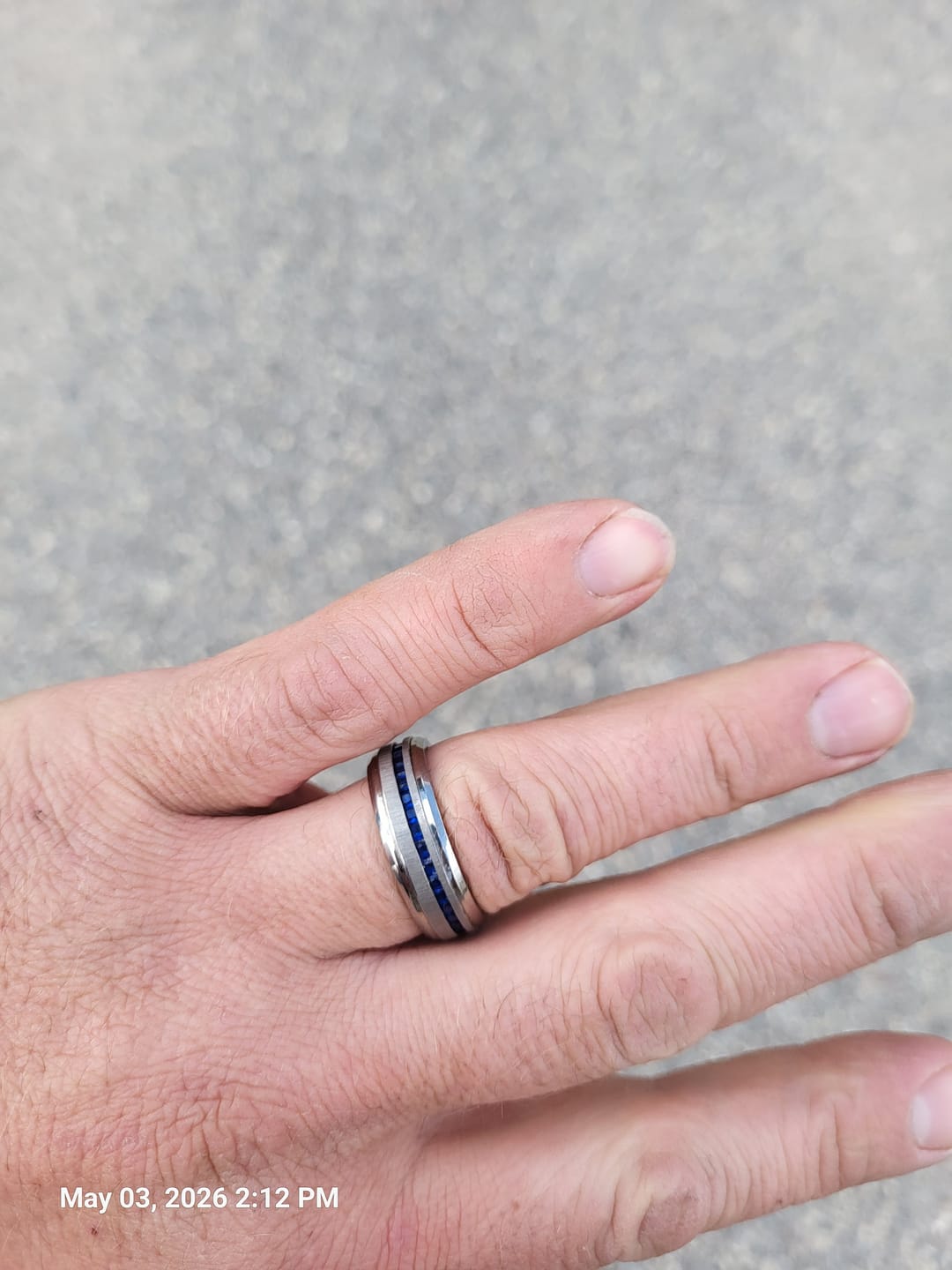 Customer photo review of 8mm - Mens Titanium Wedding Band With Blue Sapphire Titanium Ring