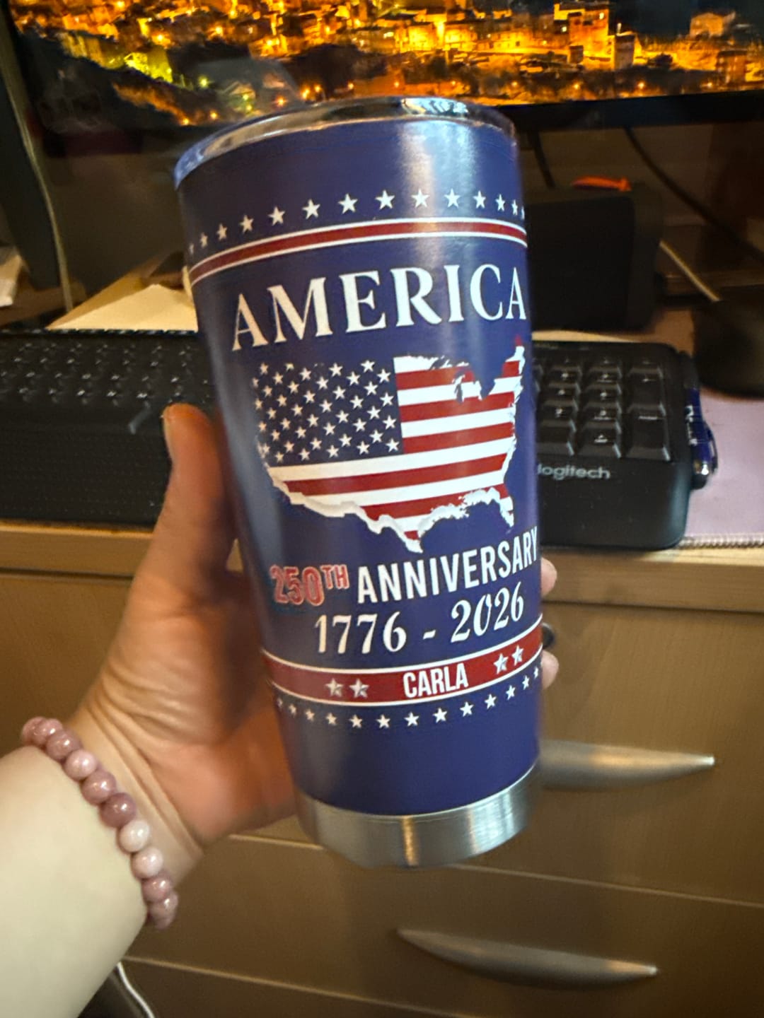 Customer photo review of Personalized Family Name America 250th Anniversary Tumbler