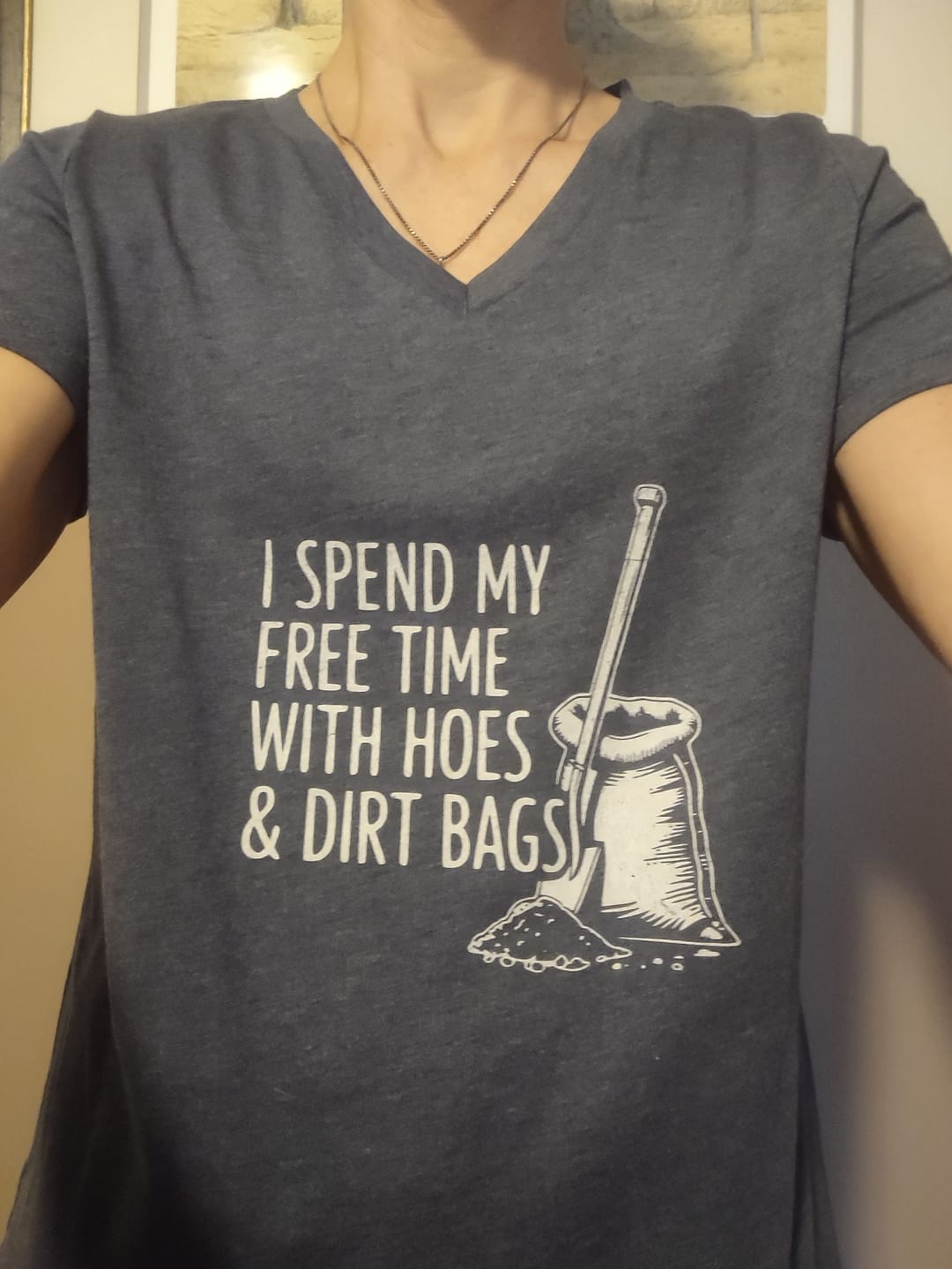 Customer photo review of Hoes & Dirt Bags V-Neck T-Shirt