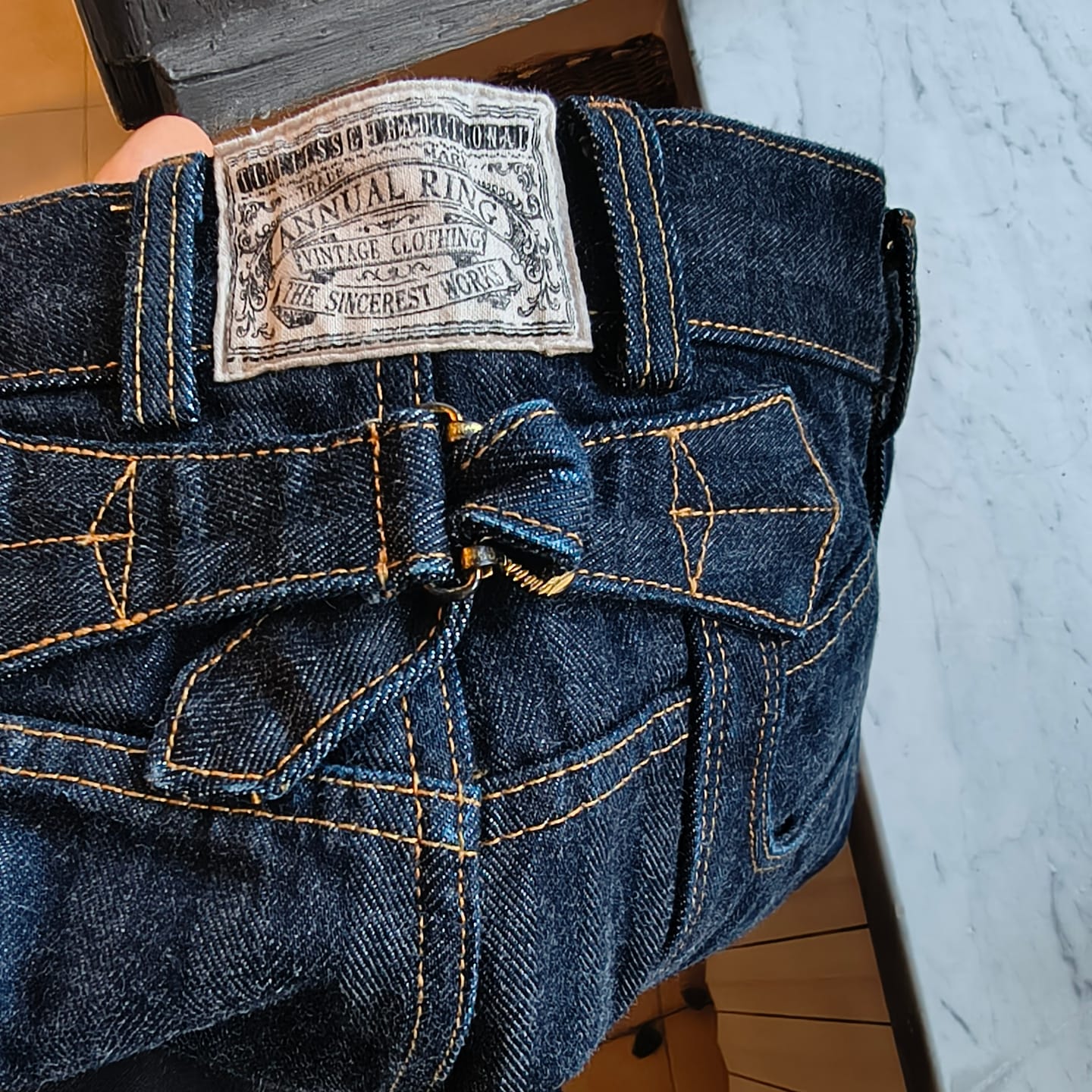 Customer photo review of 1870s 15 oz Herringbone Selvedge Denim Work Jeans