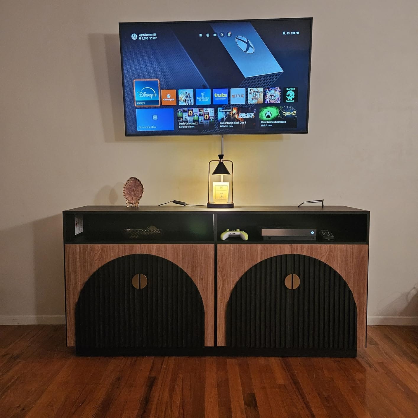 Customer photo review of 65" Fluted Arched Door Modern TV Stand