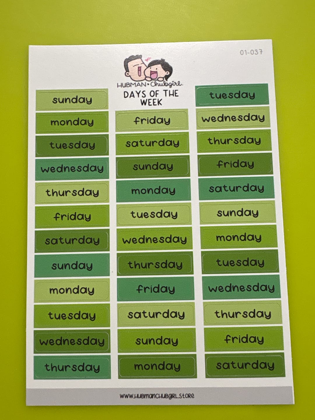 Customer photo review of Days of the week - Cozy Plants Planner Stickers