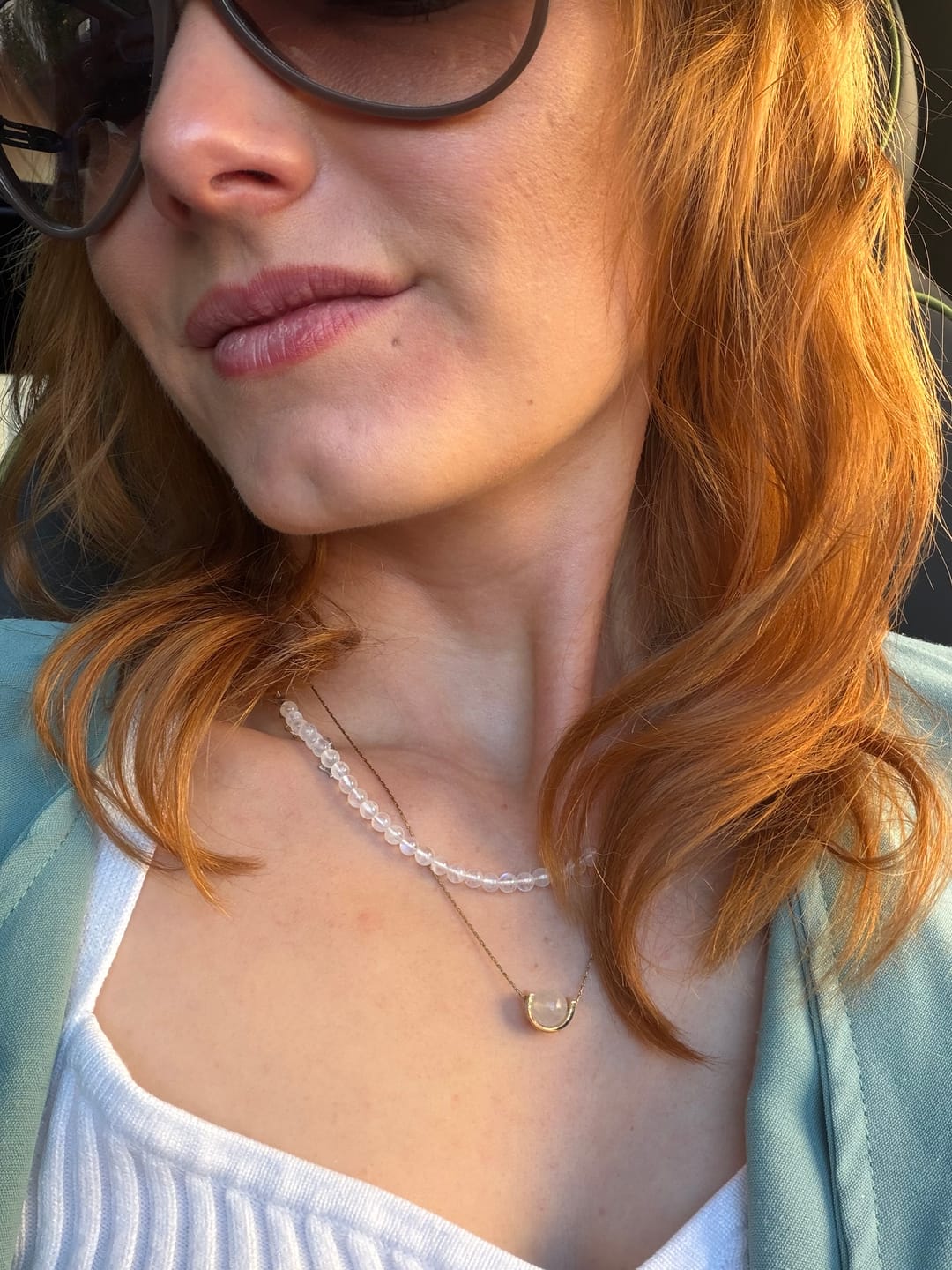 Customer photo review of Rosenquarz Halskette - Kugelschliff elegant