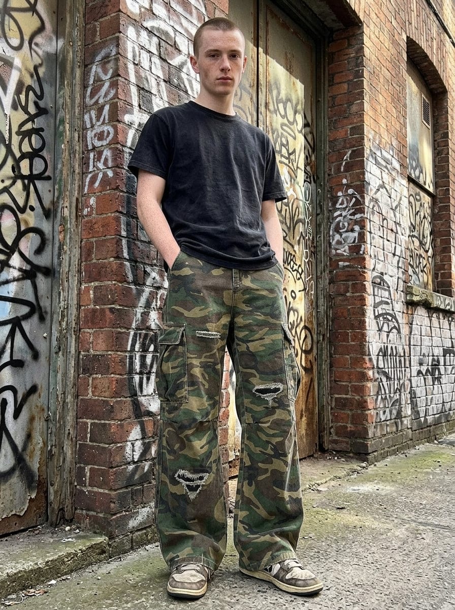 Customer photo review of Woven Ripped Camouflage Cargo Baggy Pants - 2410