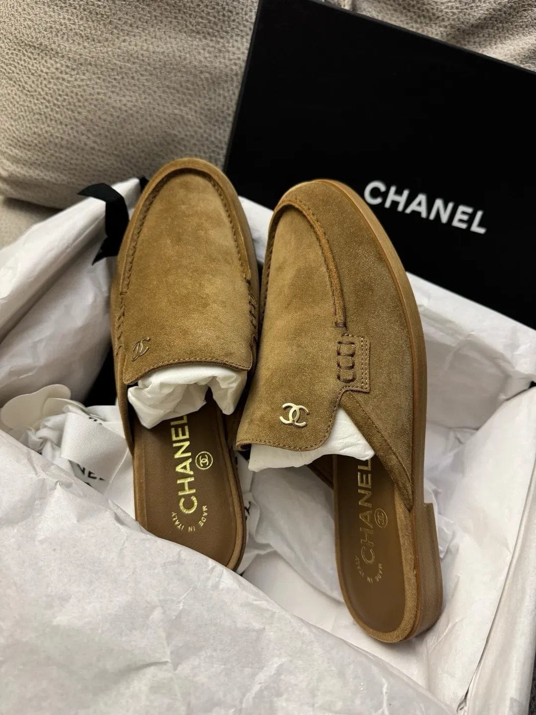 Customer photo review of CC 26s Double C Mule Caramel Brown Suede 645303