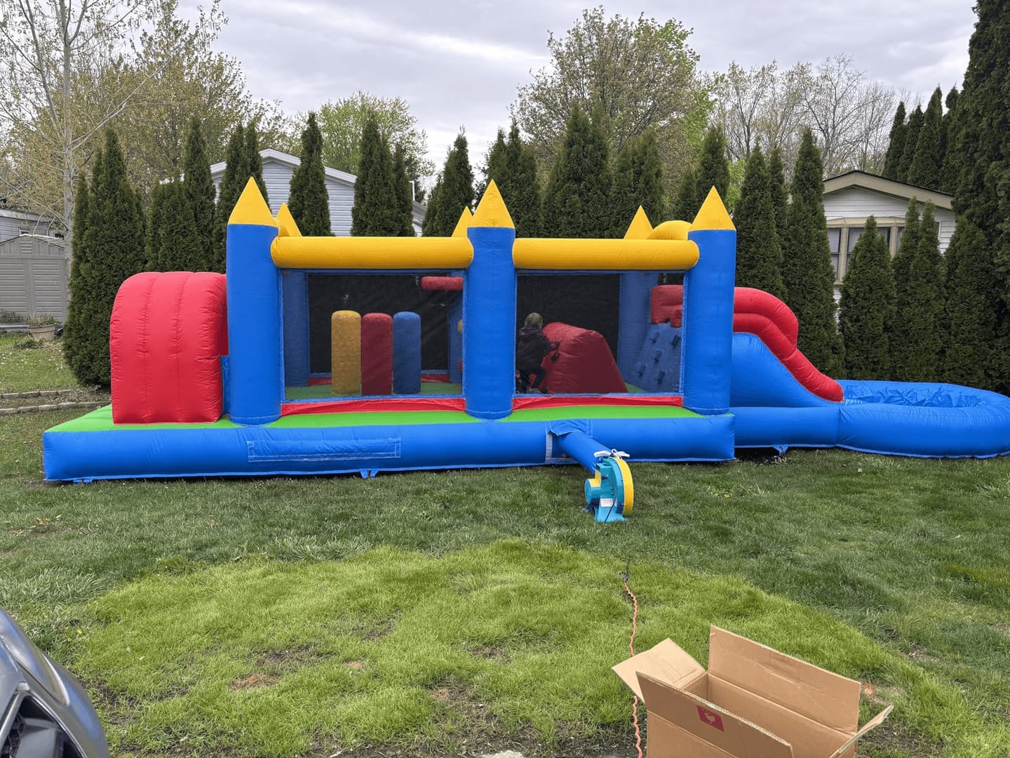 Customer photo review of 30ft Bounce House Obstacle Course with Slide Pool & Blower