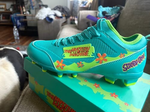 Customer photo review of Scooby-Doo Mystery Machine Cleats — Velocity 3.0 by Phenom Elite