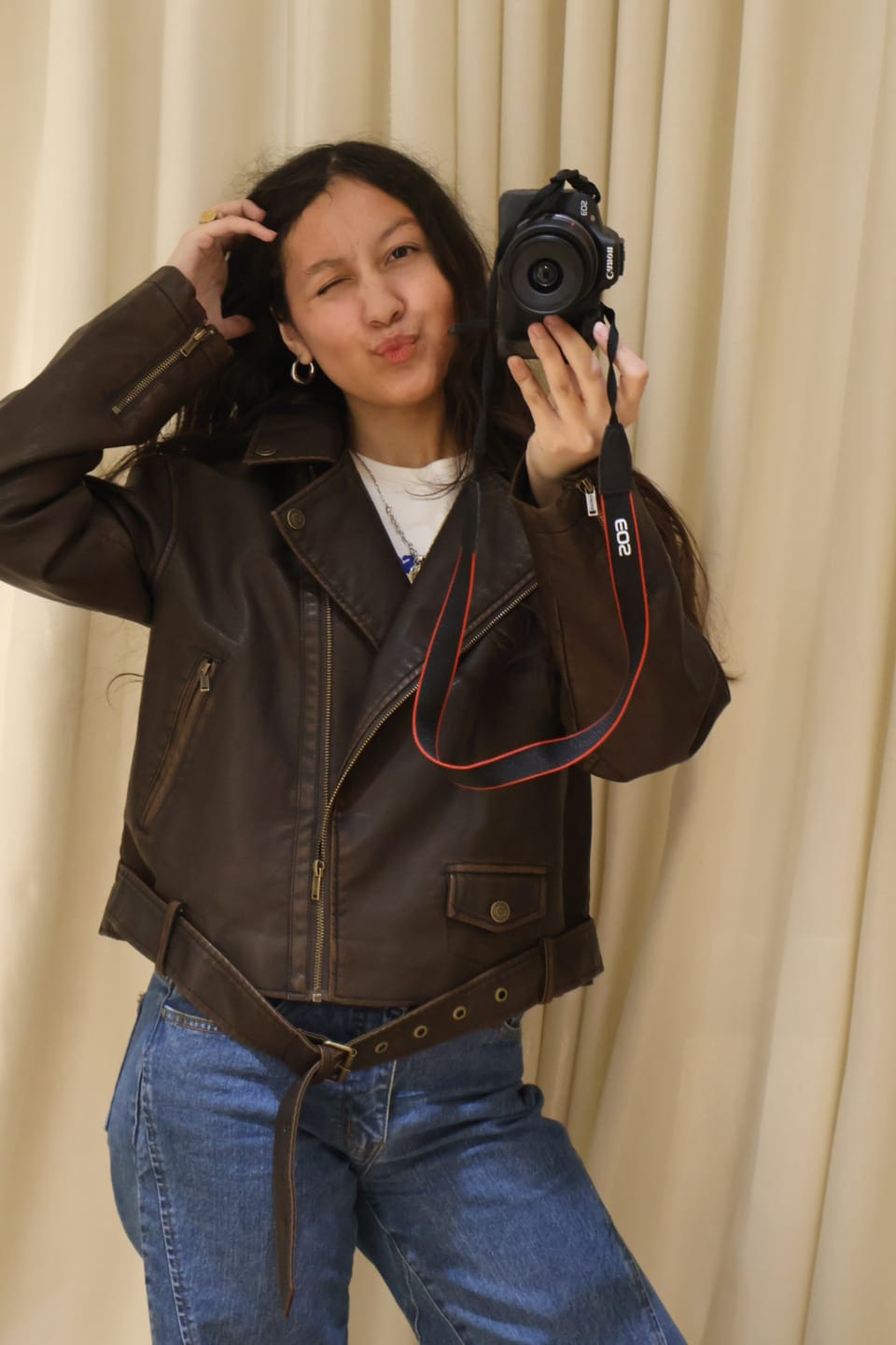 Customer photo review of Chaqueta Biker Brown