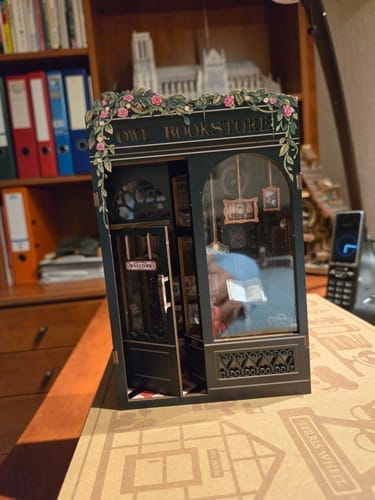 Customer photo review of DIY Book Nook kit - Owl Bookstore