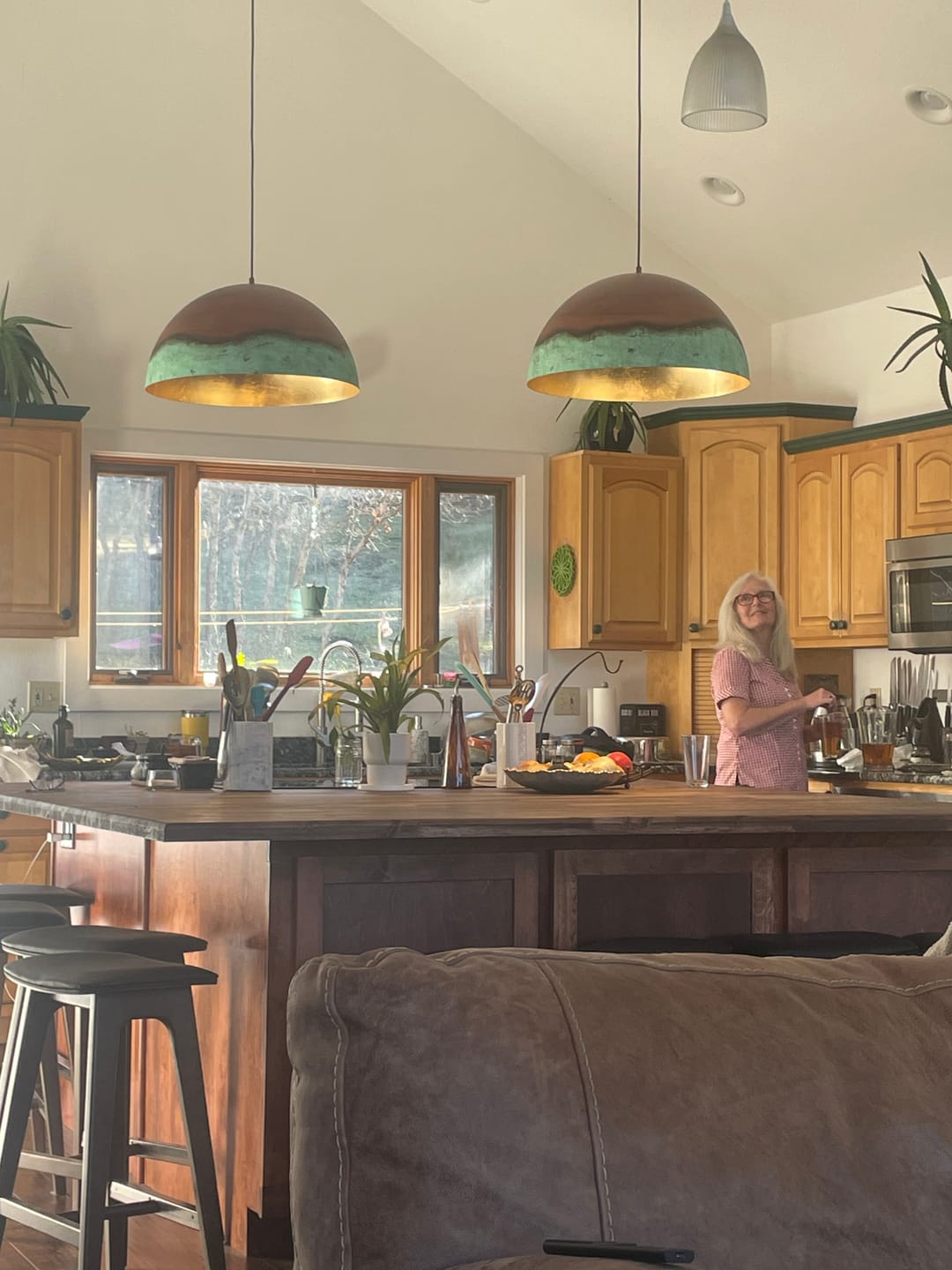 Customer photo review of Oversized Industrial Copper Patina Metal Dome Pendant Light