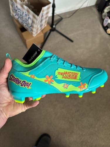 Customer photo review of Scooby-Doo Mystery Machine Cleats — Velocity 3.0 by Phenom Elite