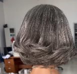 Customer photo review of Luvwin 5x5 Salt And Pepper Glueless Gray Color Pre-Cut Lace Layered Cut Straight Bob Wig 100% Human Hair