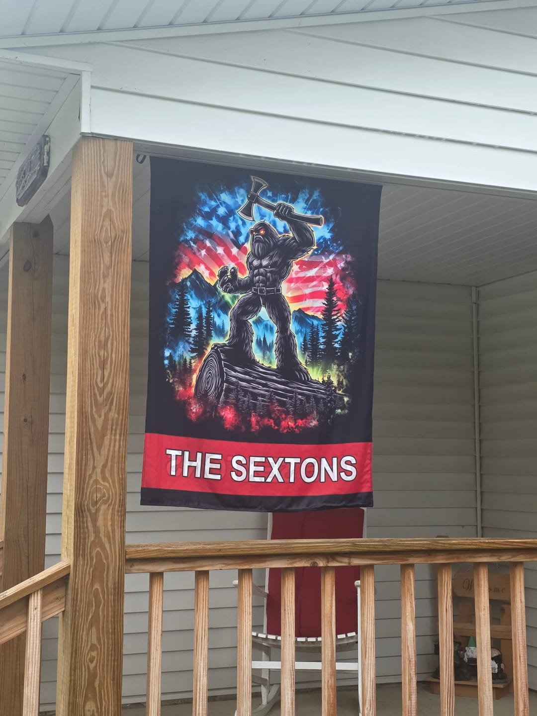 Customer photo review of Custom Name Bigfoot USA Powerful Flag Decor