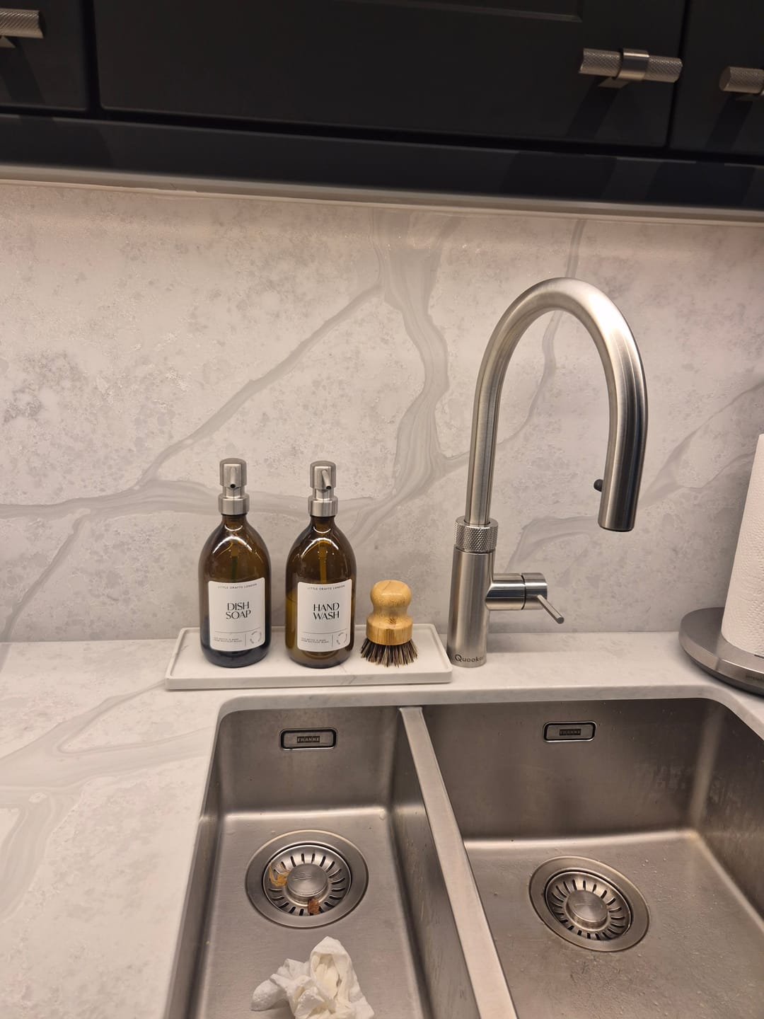 Customer photo review of Set of 2 Amber Glass Bottles 500 ML Long tray & Dish Brush