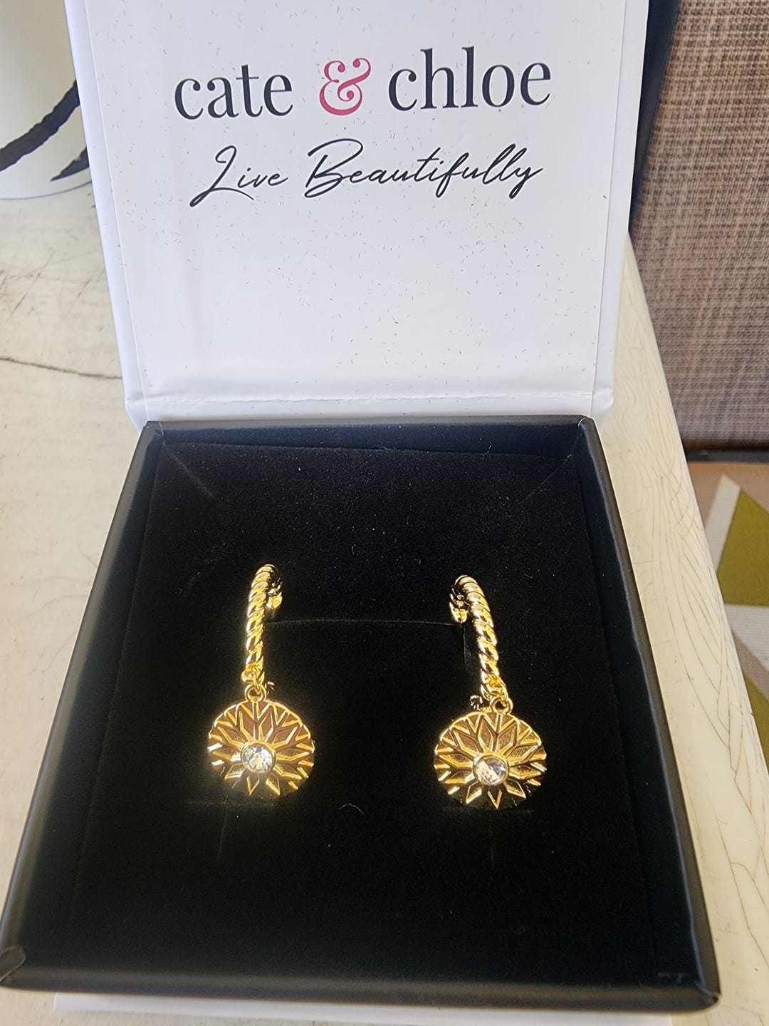 Customer photo review of Suzanne 18k White Gold Plated Dangle Earrings with Swarovski Crystals for Women
