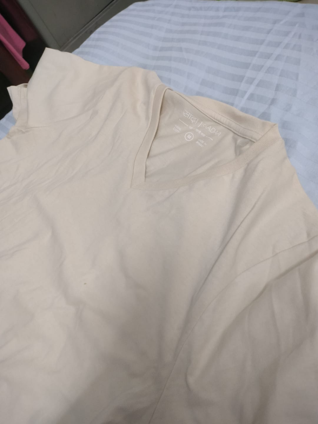 Customer photo review of Women Beige V-neck T-shirt